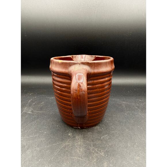 Vintage Western Stoneware Ribbed Brown Pottery Pitcher - Made in USA - Picture 2 of 10
